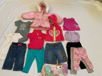 Baby Girl Clothes, 18month Winter Jacket with removable hood+ 12 Months Outfits Etc.