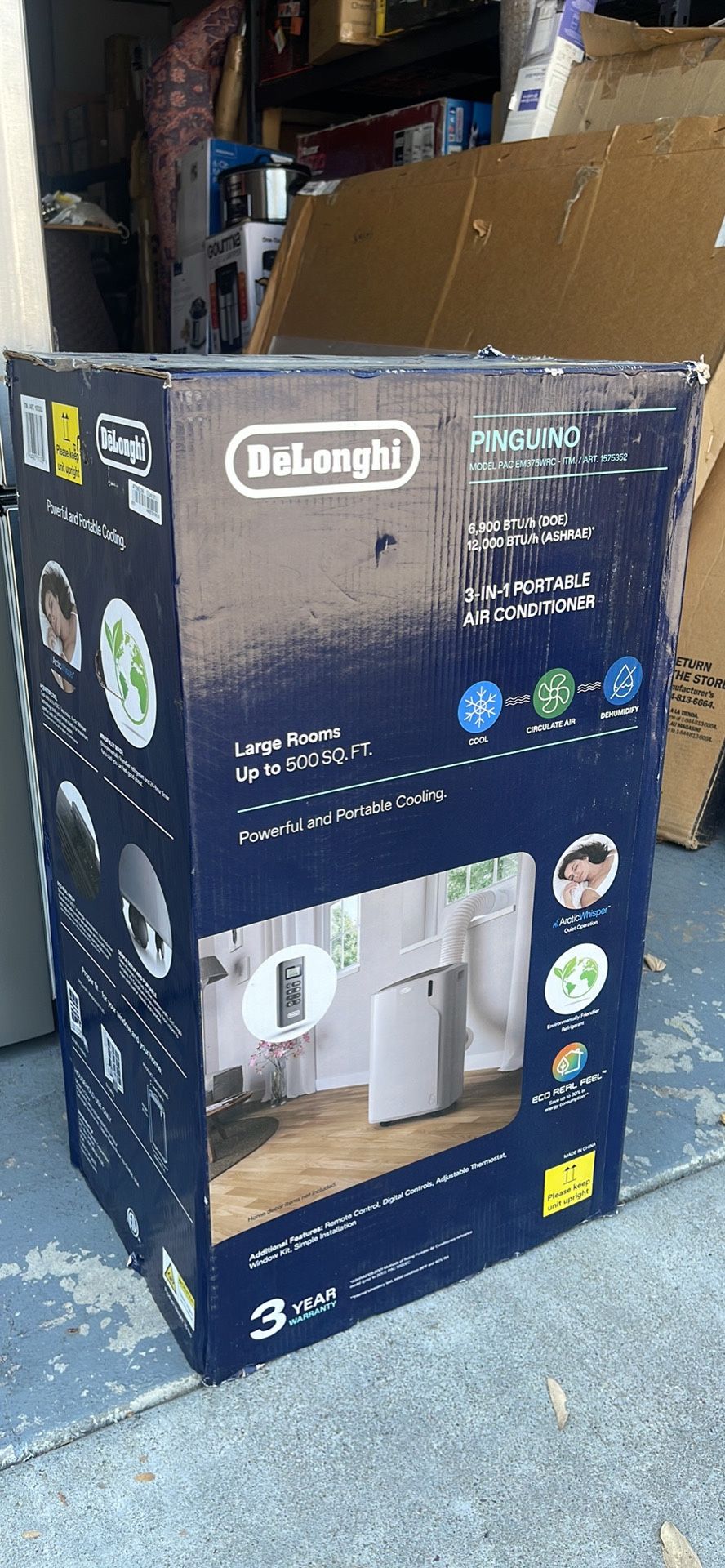 Delonghi 12000 BTU 3-IN-1 Portable AC For LARGE ROOMS Up To 500 Sq. Ft