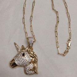 Gold Plated Chain And Unicorn Pendant