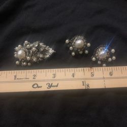 Miriam Haskell Genuine Signed Vintage Clip Earrings and Brooch Set