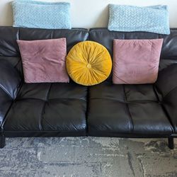 Darnetha Leather sofa - black - convertible to bed