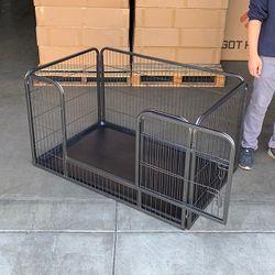 (NEW) $95 Heavy-Duty Dog Pet Playpen with Plastic Tray Indoor Outdoor Cage Kennel 4-Panel, 49x32x28”