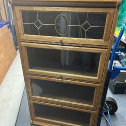  57” Tall Lawyer’s Bookcase Solid Oak with Flip-Up Glass Doors