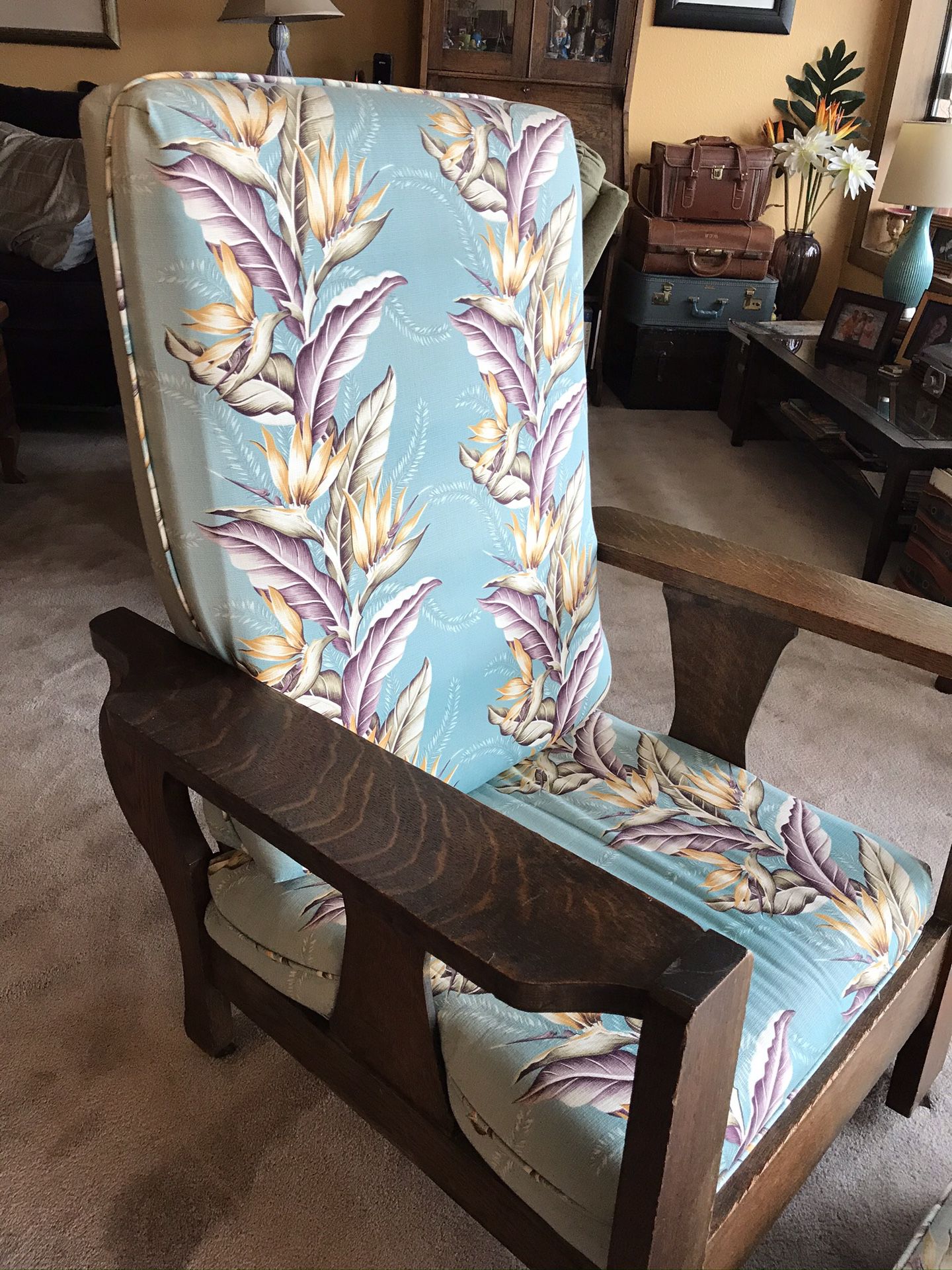 Vintage Morris chair recliner, with ottoman.