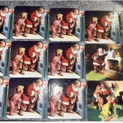 Coca Cola Coke Vintage Christmas Coasters Santa Claus Cork Backing Set Of 14