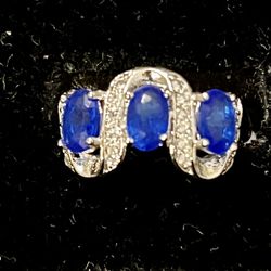 Silver Ring With  Three Sky Blue Stones 