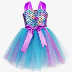 Mermaid Tutu Dress Girls Mermaid Birthday Party Dress Kids Halloween Costume Outfits (Large toddler)