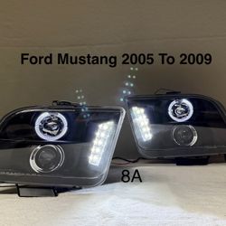 Ford Mustang 2005 To 2009 Black Halo Projector Headlights with Parking LEDs