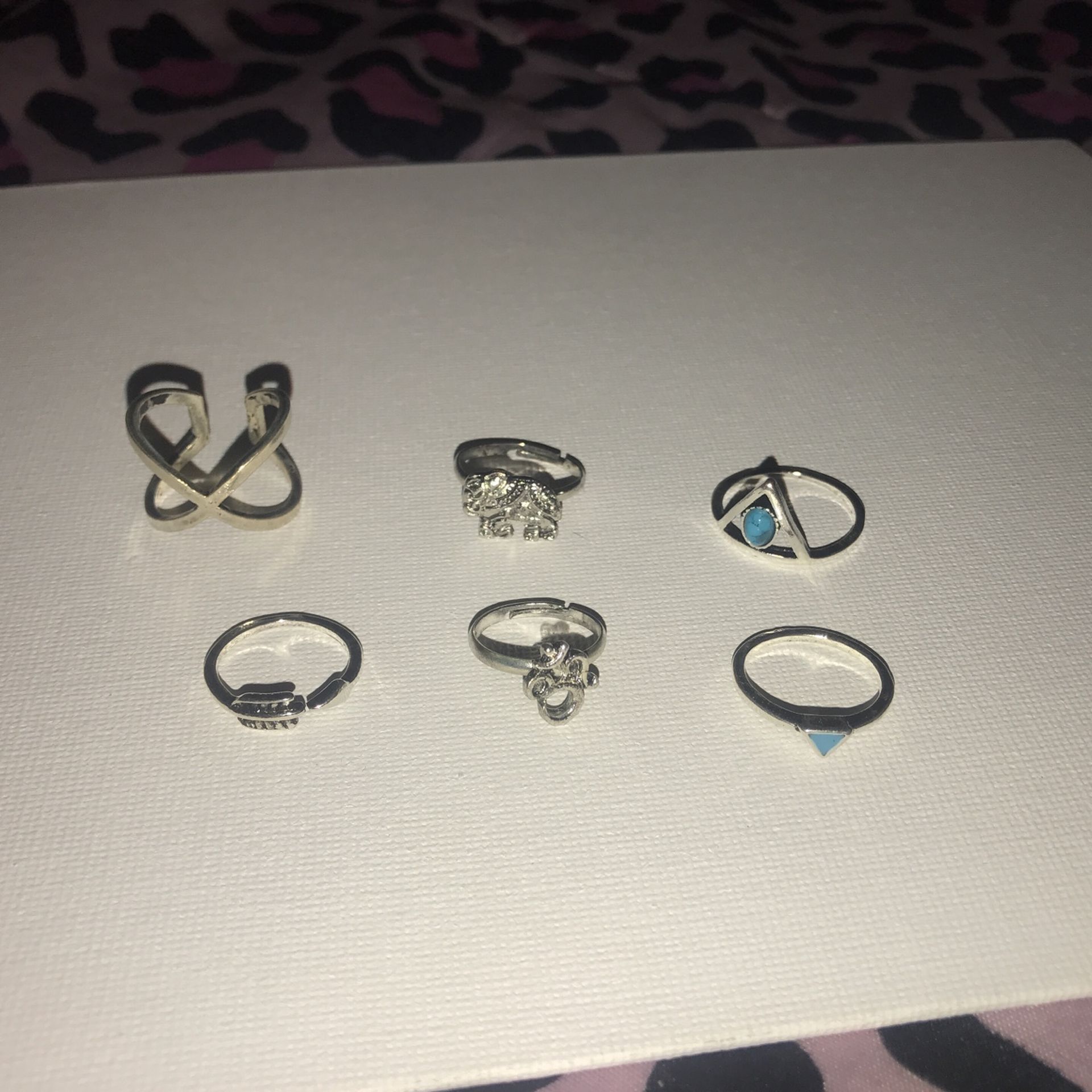 6 PIECE BEUTY OF A RING SET! Jade Stones Including Good Luck Elephant And Roped Snake