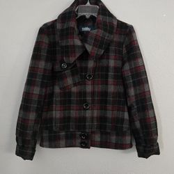 Sebby Women Red Black Plaid Peacoat Jacket