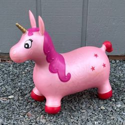 Kids Play Time Inflatable Bouncy Ride On Pink Unicorn