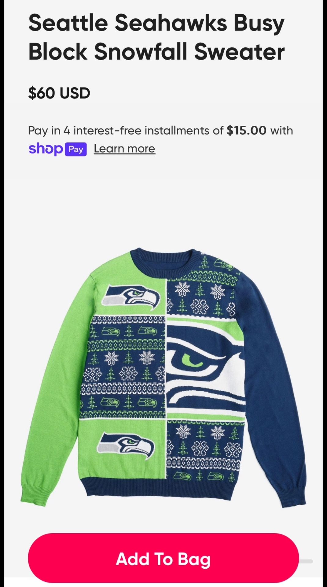 Seahawks FOCO Sweater new with tags size XL