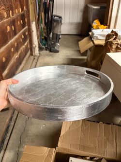 Large Round Silver Decorative Tray – $5