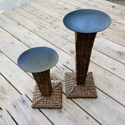 Set of two candleholders BoHo bohemian BoHo chic rattan wicker