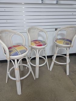 Rattan and cane stools with cane backrests – Set of 3Rattan and cane stools with cane backrests – Set of 3