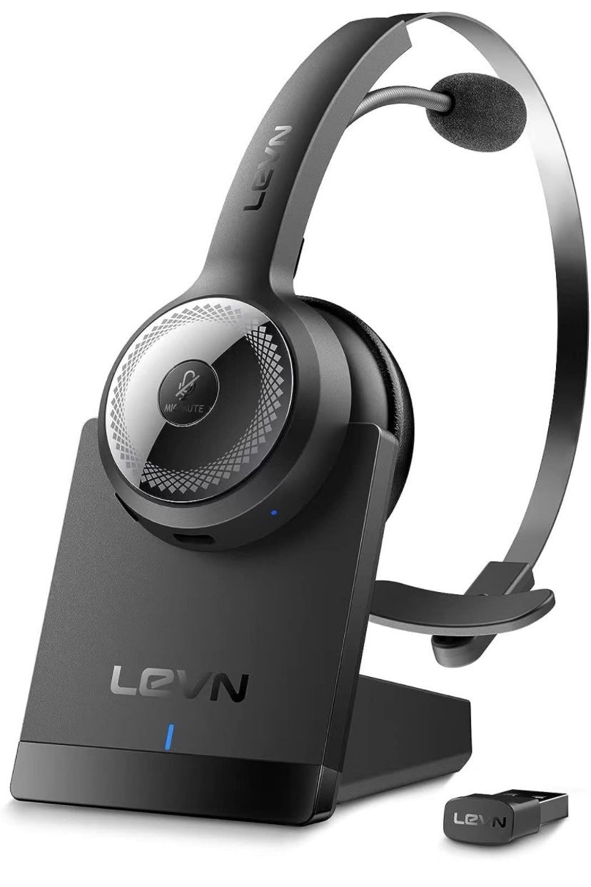 LEVN Bluetooth 5.0 Headset, Wireless Headset with Microphone (AI Noise Cancelling)