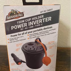 Armor All 150W Multi-Device Power Inverter, DC AC USB Type-C, 3ft Power Cable