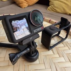 DJI Osmo Action 5 Pro 4K Action Camera with neck mount and a protective cage