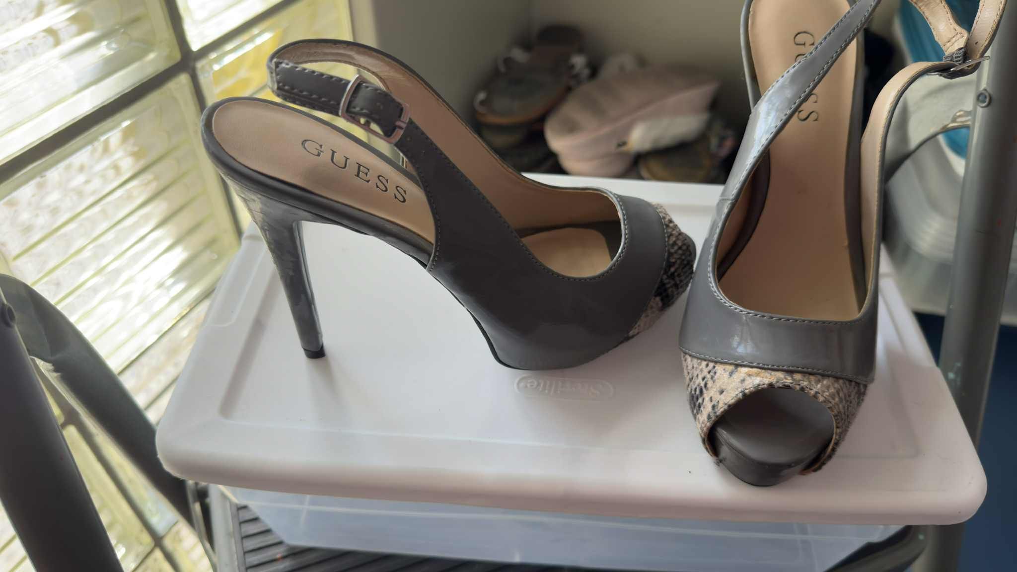 GUESS Charcoal and Snakeskin Heels