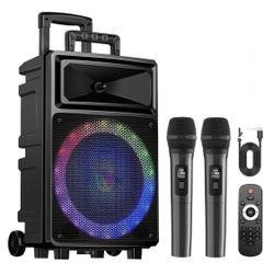 Karaoke with 2 Wireless Microphones, Bluetooth Speaker, and Portable PA System