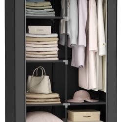 Portable Closet, Clothes Storage Organizer with 6 Shelves, 1 Clothes Hanging Rail, Non-Woven Fabric Closet, Metal Frame, 34.6 x 17.7 x 66.1 Inches, Bl