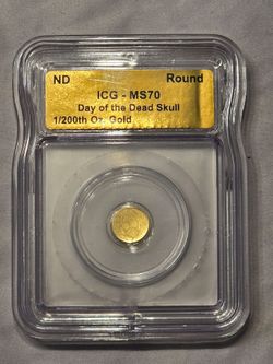 Day of the Dead Skull 1/200th Oz Gold Round ICG MS70