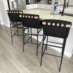 Meridian Furniture 846Black-C Burke Collection Modern | Contemporary Bar Stool with Soft Black Vegan Leather, Matte Black Metal Frame, White Oak Venee