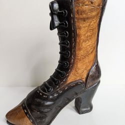 Hand Carved Wooden Victorian Boot Sculpture