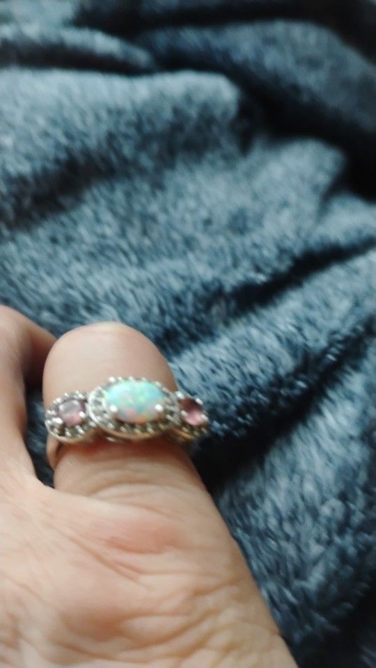 Real Fire Opal 2c Diamonds Sterling Silver Pink.  Aamythist