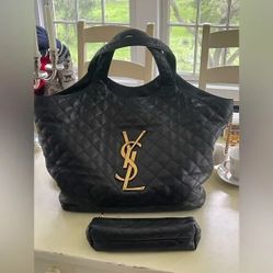 Yves Saint Laurent Icare Black Quilted Tote Bag