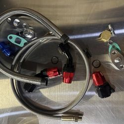 Turbo 40 in. 1/8 NPT Oil Feed + 21 in. 10AN Return Drain Line Kit w/Fitting + Silver