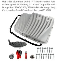 Upgraded aluminum 265-817 Transmission Oil Pan with Magnetic Drain Plug & Gasket Compatible with Dodge Ram 1500/2500/3500 Dakota Durango Jeep Commande