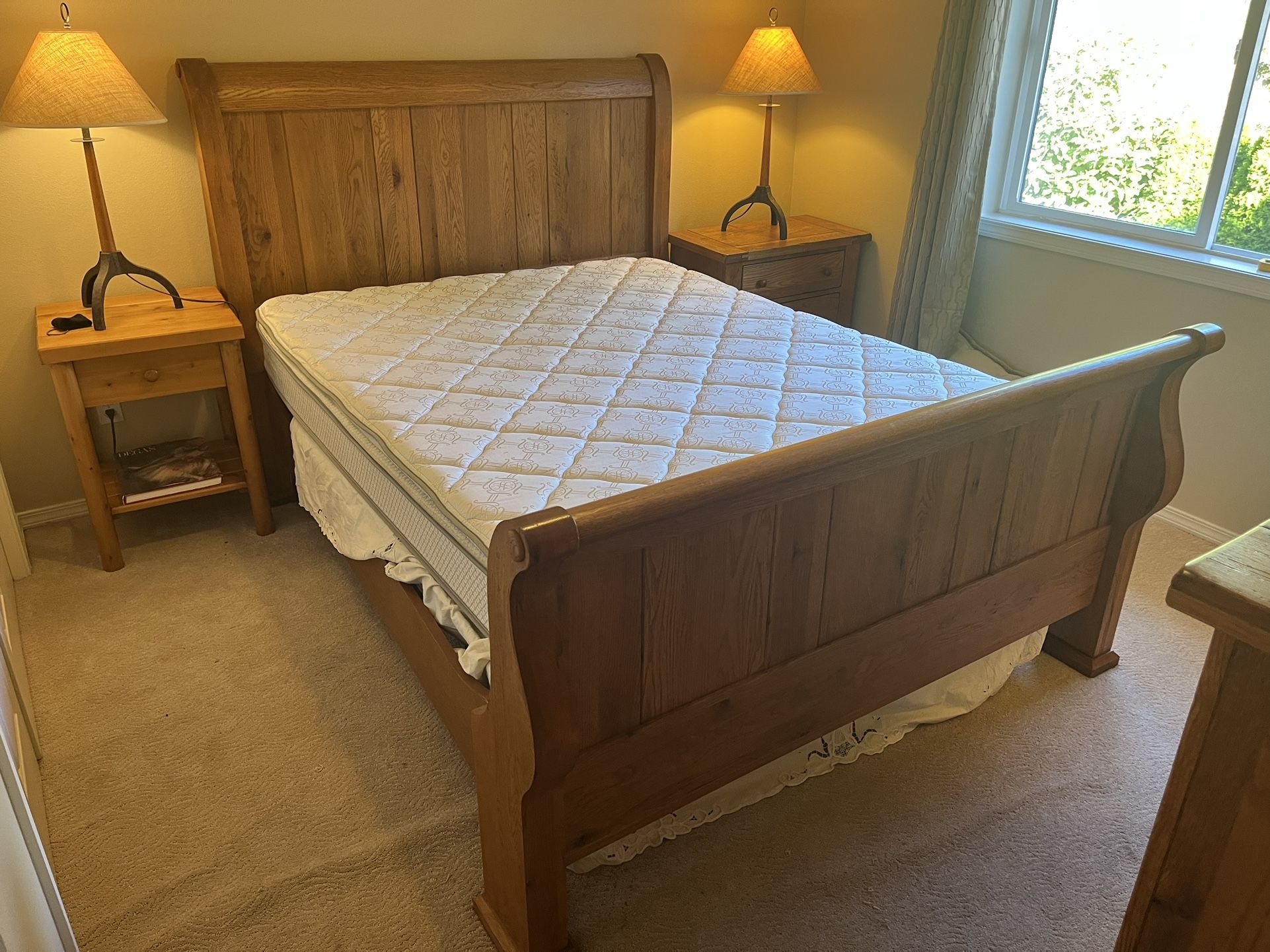 Queen Bedroom Set, Sleigh Bed, Dresser, Mirror, Side Table for Sale in