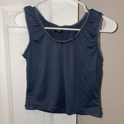 Blue Lace Trimmed Tank Top