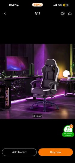 Computer Game Chair - Ergonomic Office Chair with Foot and Lumbar Support, Height Adjustable Work Chair, Headrests, Armrests, and Rollers