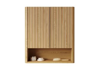NEW! JUJABU Golden Oak Over-the-Toilet Bathroom Storage Cabinet with Doors