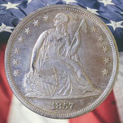 1857 Seated Liberty Dollar Silver Plated Novelty Coin - Cir