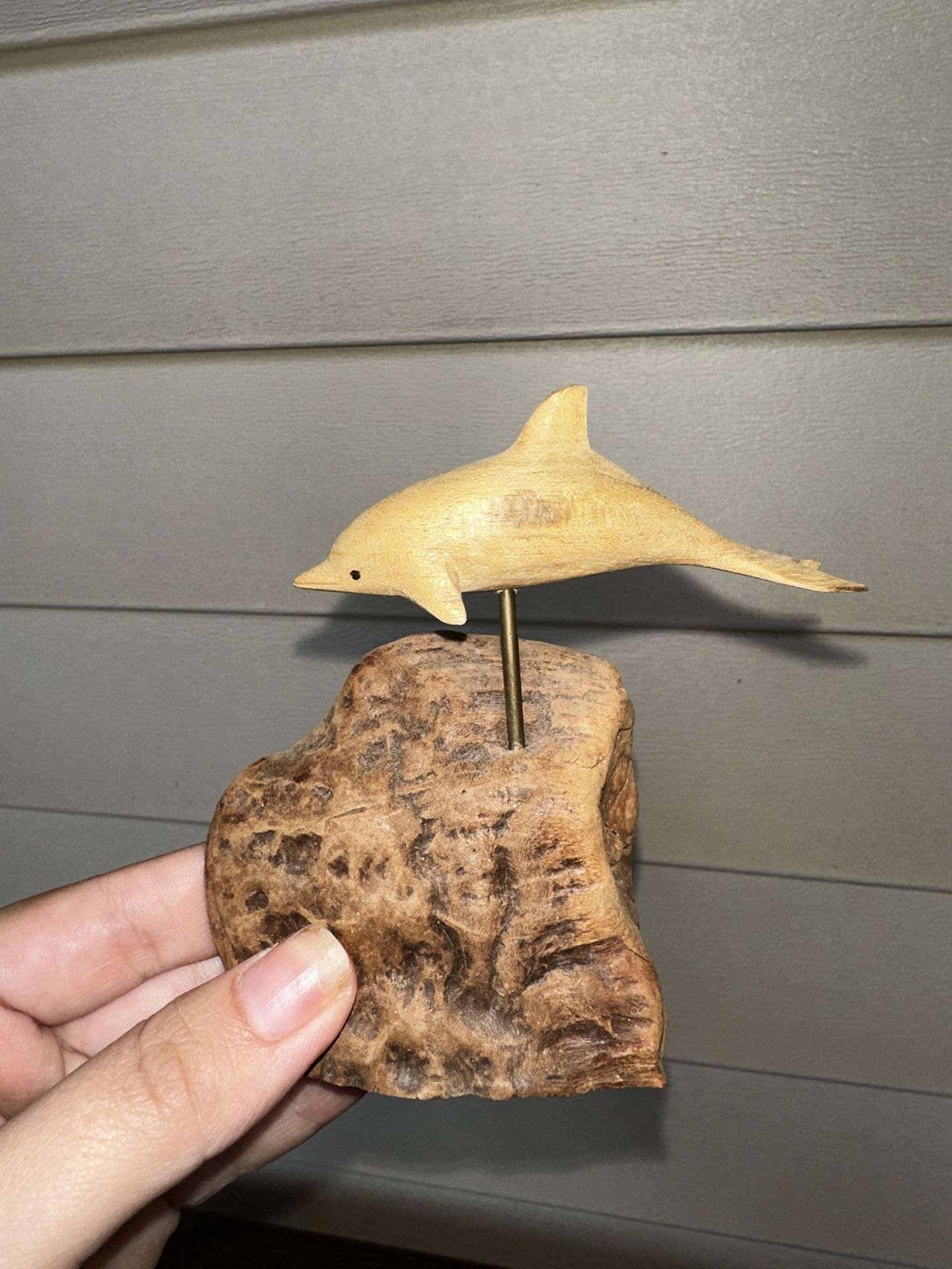Jumping Dolphin Wood Work Art Decor Small Figurine