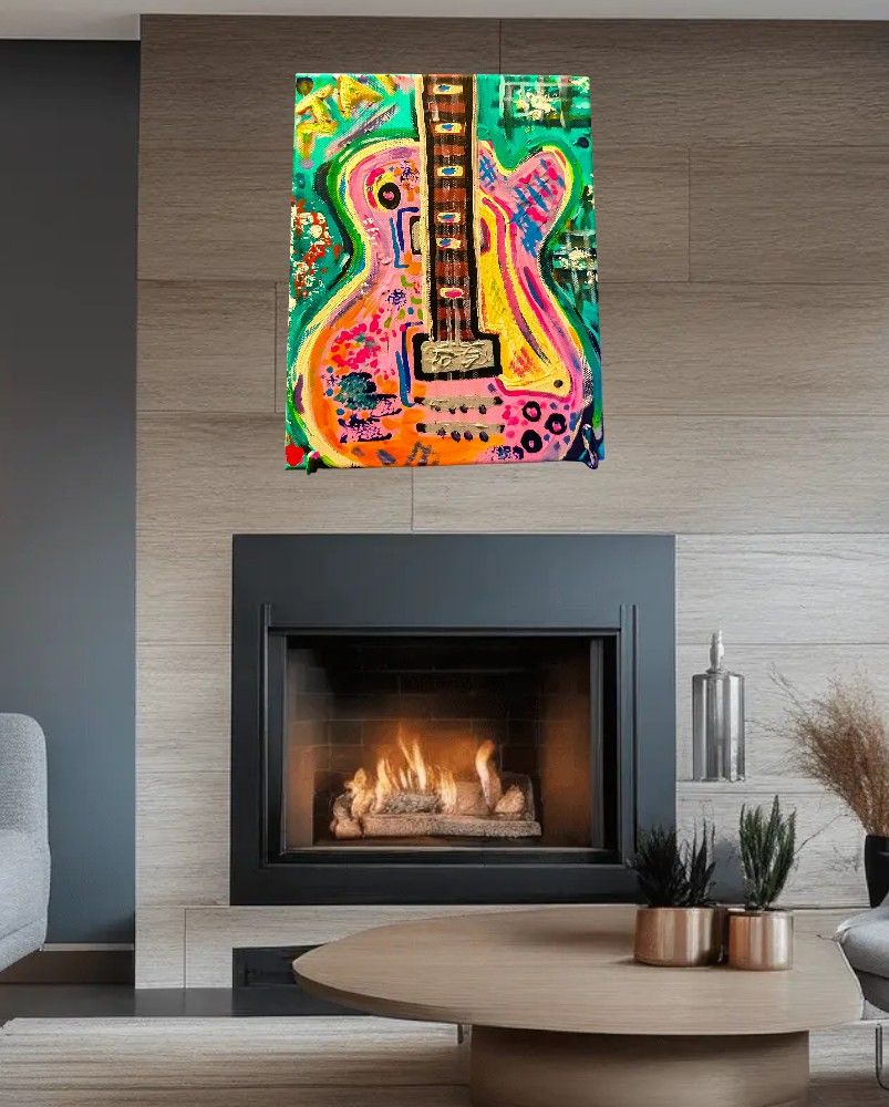 Acrylic Painting On Canvas Guitar