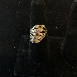 14k 5 Row Ring With Pink Stones 39329-2