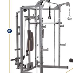 Marcy Smith Cage Machine with Workout Bench and Weight Bar Home Gym Equipment SM-4008