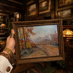 RARE Original Antique Vintage Fine Art Plein Air Landscape Oil Painting EB McGilvray Artist Signed HAND PAINTED 14 1/2” Frames Collectible HILLCREST