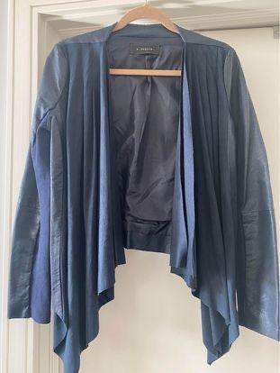 Suede Drape Front Leather Jacket Navy