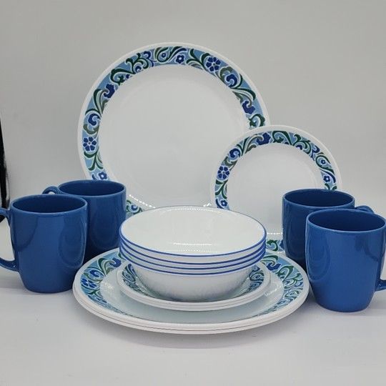 Corelle Serenity Dinnerware 16-Pc Set Blue And White Colors