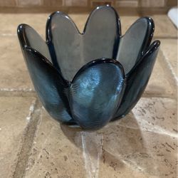 Blue Glass Candle Holder/Thick Heavy