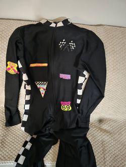 Black Racing Team Route 69 Jumpsuit Costume with Checkered Stripes