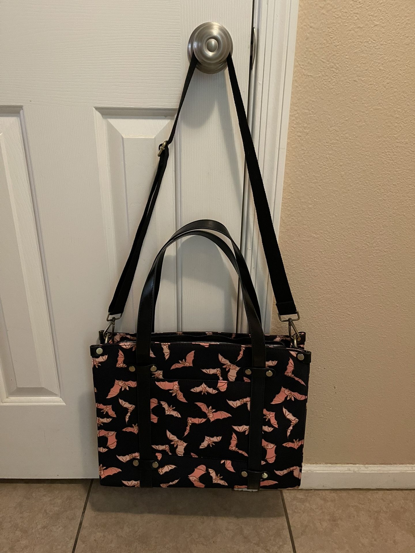 Modcloth Camp Director Limited Edition Black And Pink Canvas Bats Bag Tote Shoulder Crossbody Strap 16 x 13 x 3 NEW for Sale in Tempe AZ OfferUp