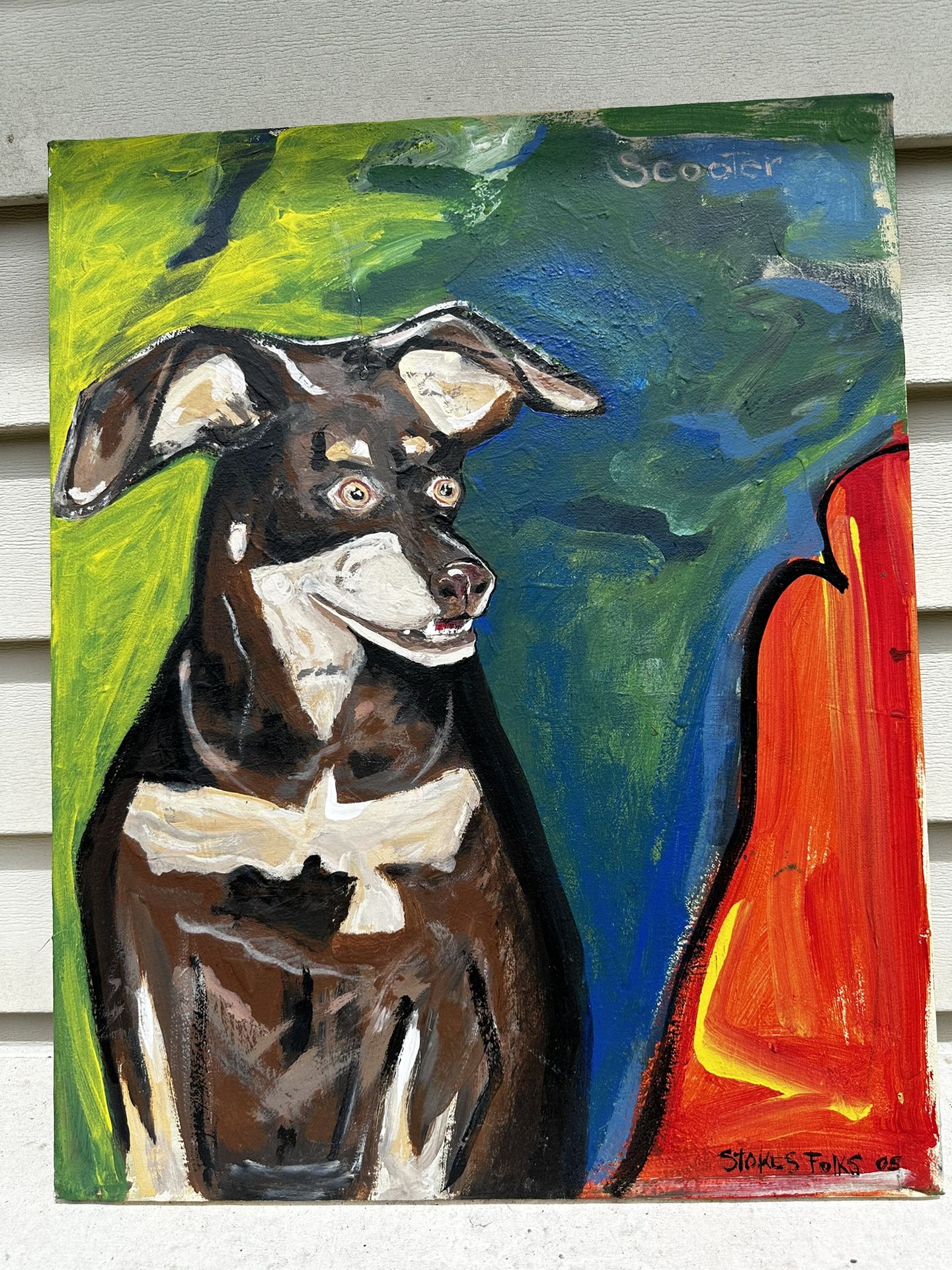 Hand Painted Wall Art Doggy Scooter