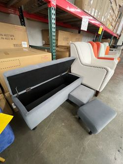 Grey Ottoman With Stools 3 Piece