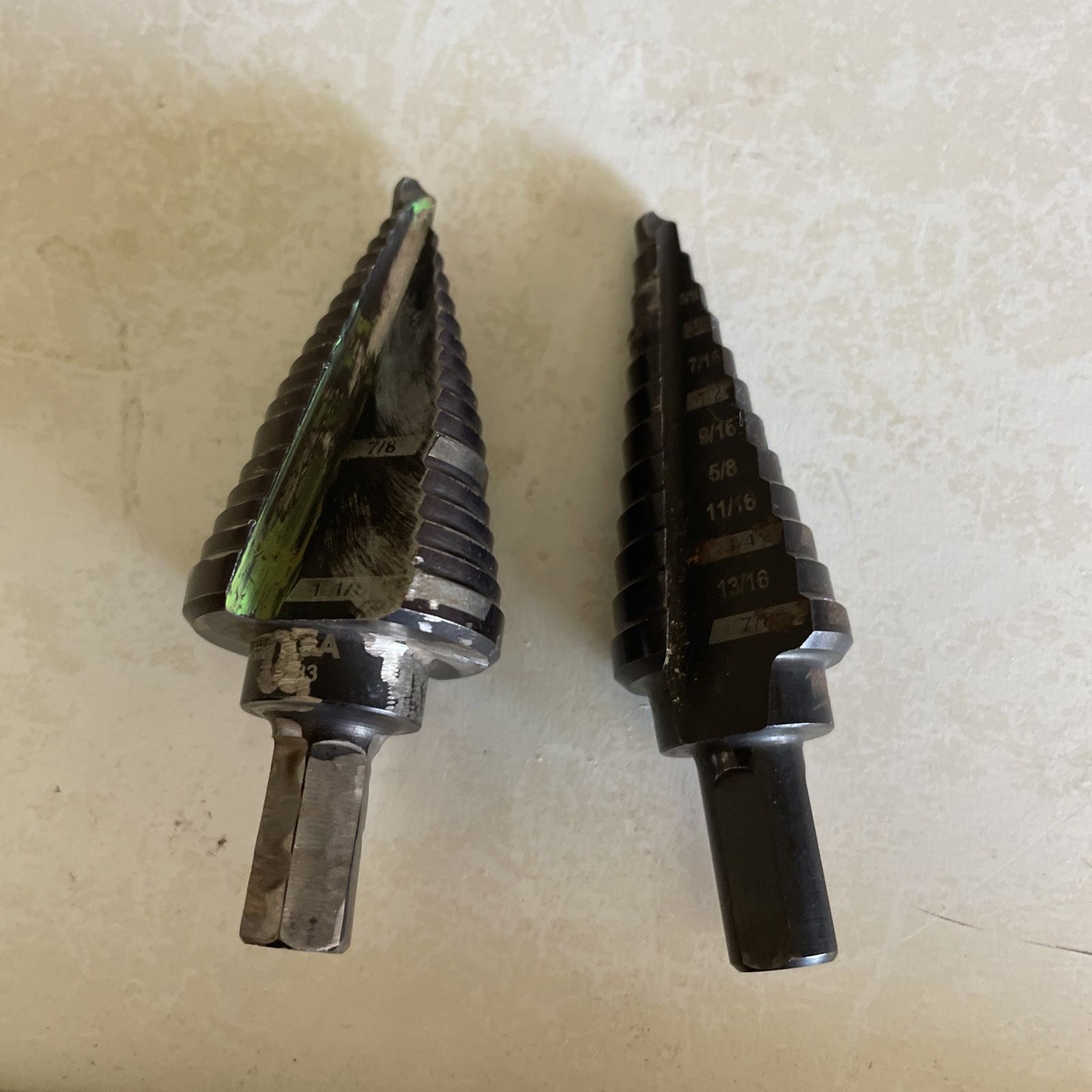 Lot Of 2 Milwaukee Black Oxide Step Drill Bits 5/16” - 7/8”, ?” - 1 1/8”